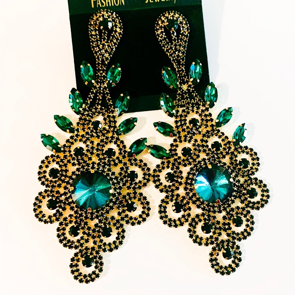 Emerald green Chandelier earrings pageant